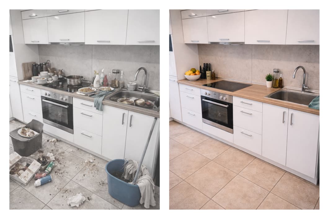 Living room before and after